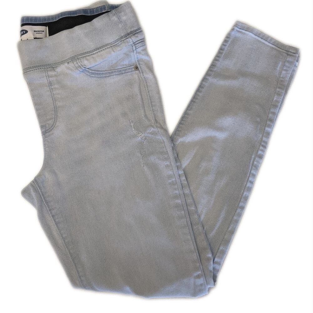 Old Navy light wash distressed Rockstar jeggings jeans leggings, size 8